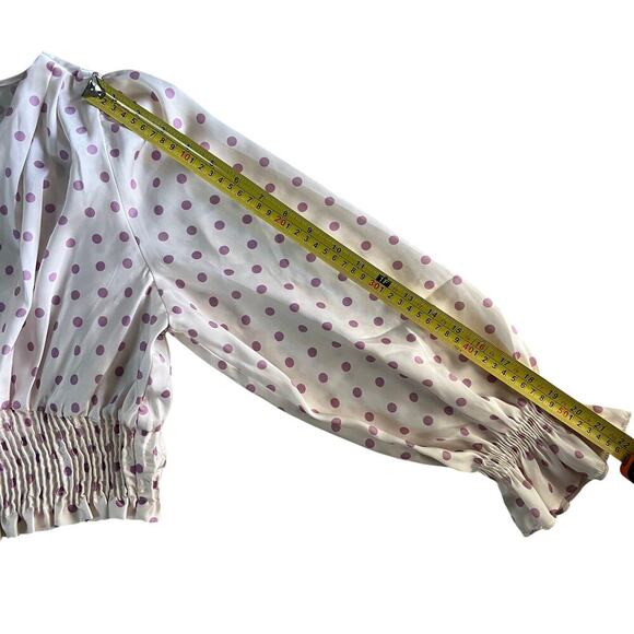 Zara Polka Dot Smocked Womens Cropped Top Blouse Size Medium - Picture 5 of 9